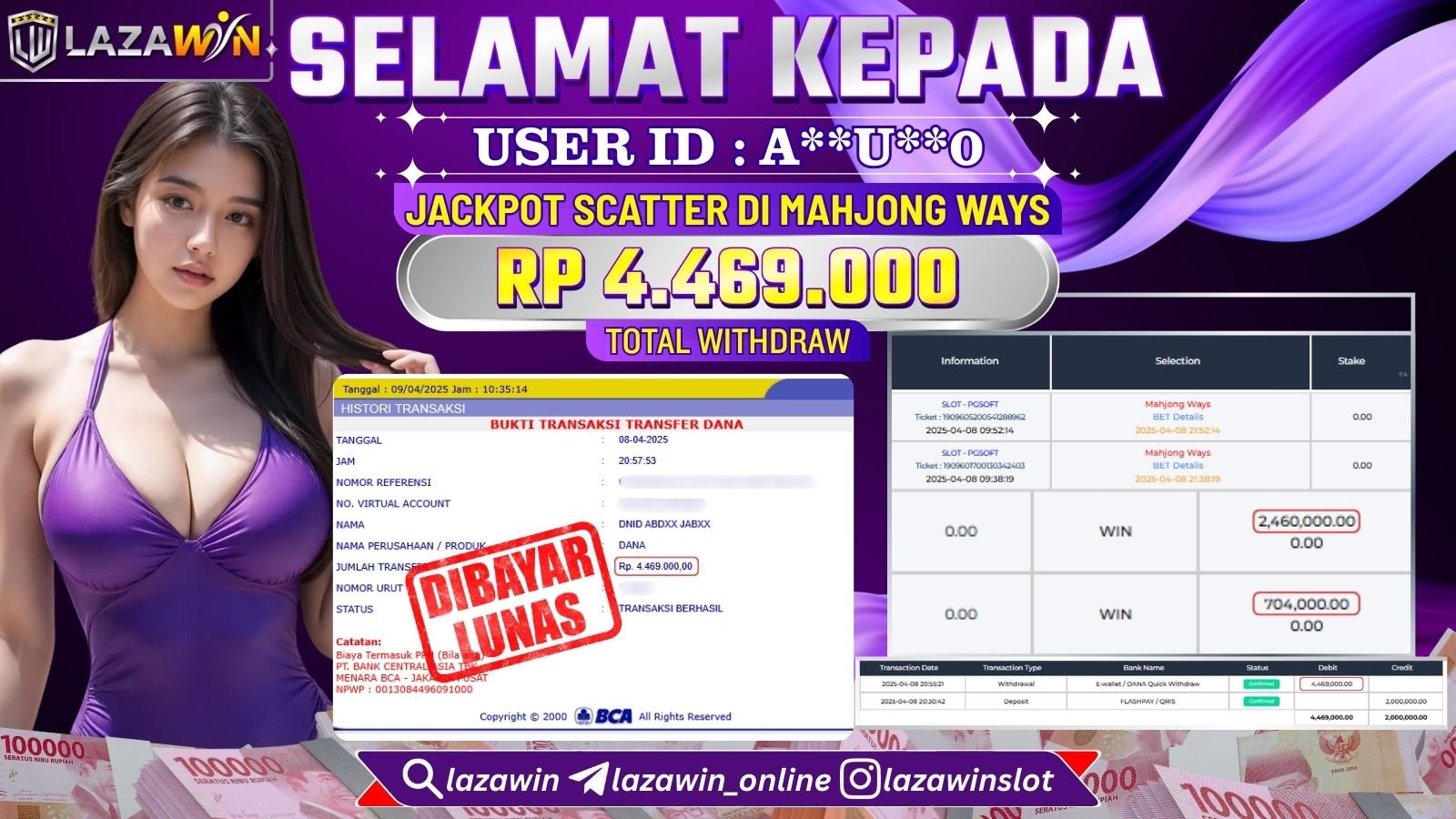 LAZAWIN JACKPOT SCATTER di SLOT MAHJONG WAYS Rp.4.469.000,- LUNAS