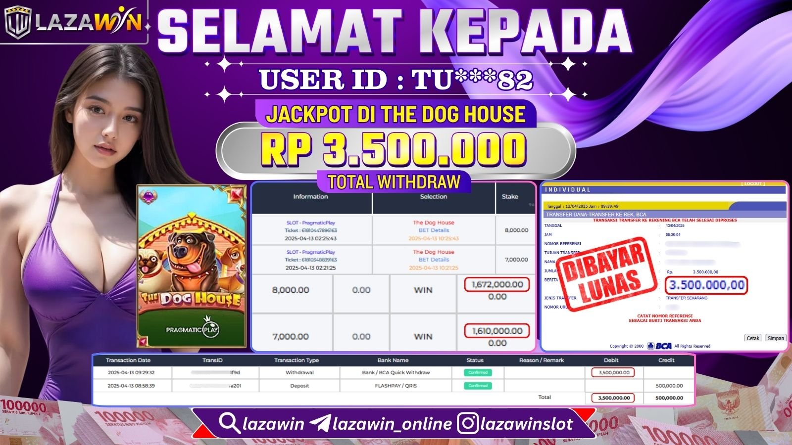 LAZAWIN JACKPOT di THE DOG HOUSE Rp.3.500.000,- LUNAS