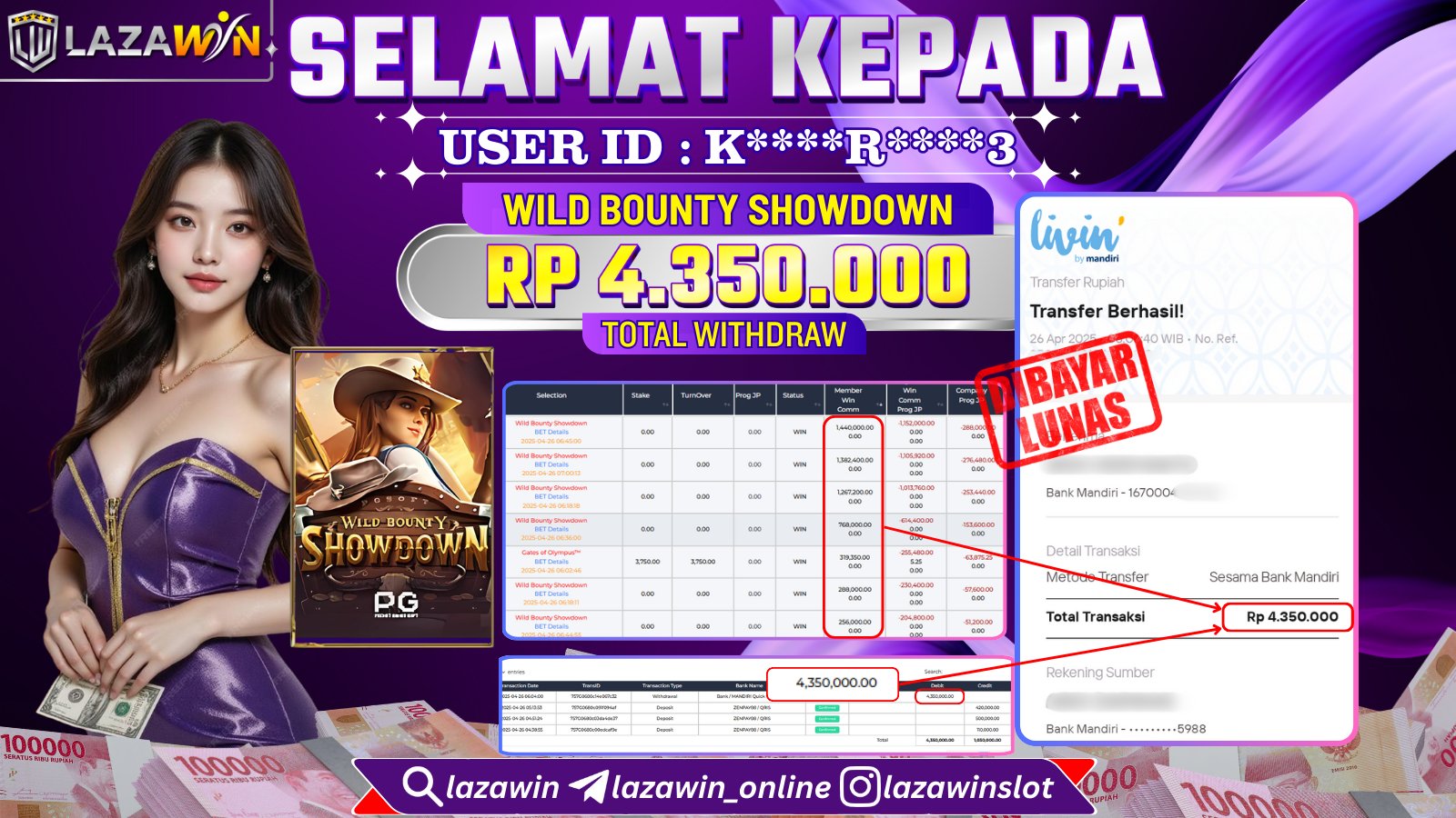LAZAWIN JACKPOT SCATTER di WILD BOUNTY SHOWDOWN Rp.3.350.000,- LUNAS