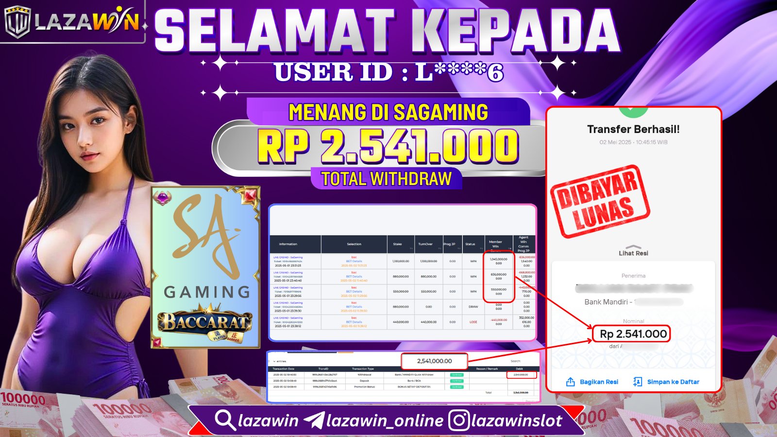 LAZAWIN JACKPOT di SAGAMING Rp.2.541.000,- LUNAS