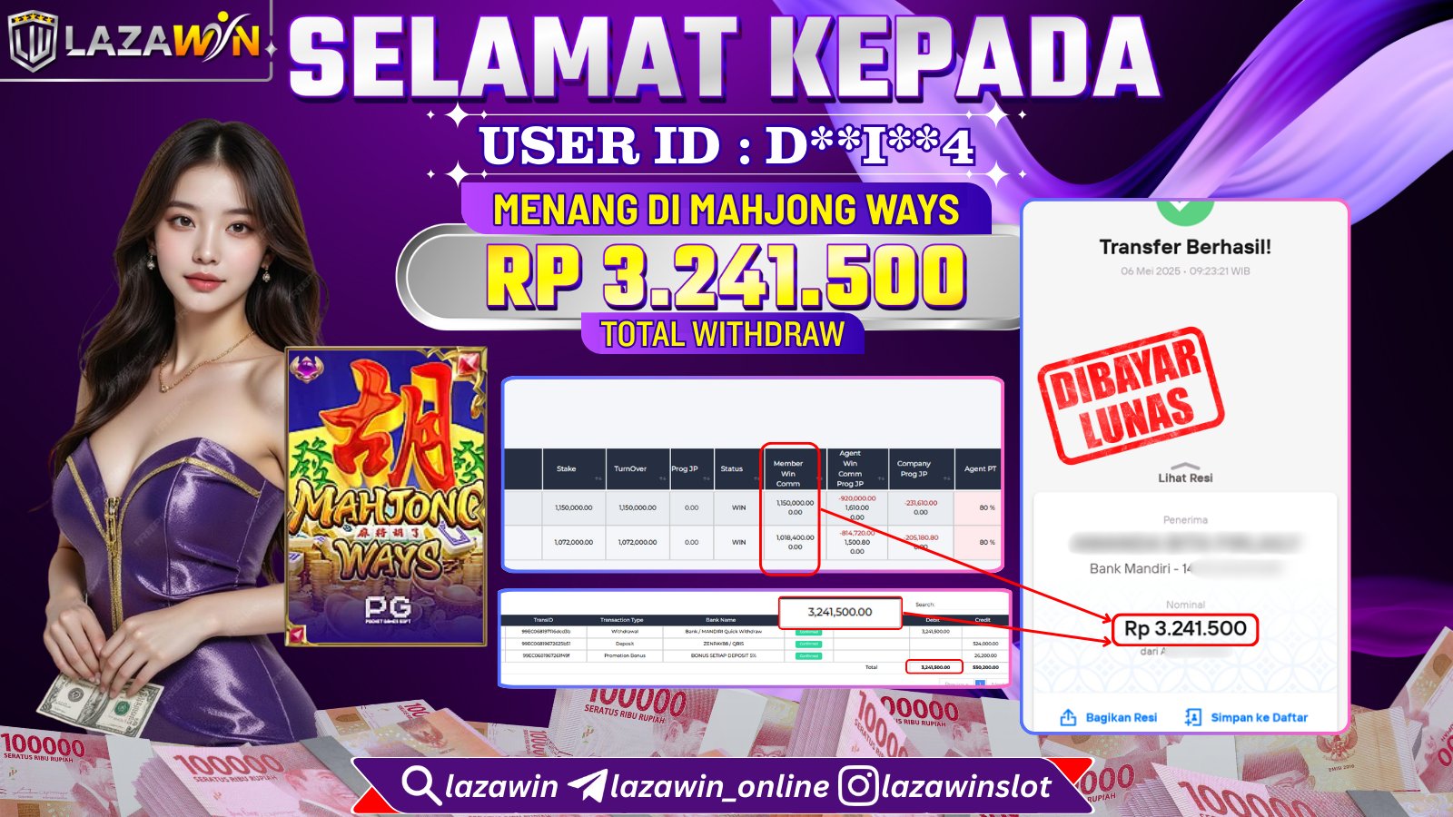 LAZAWIN JACKPOT di MAHJONG WAYS Rp.3.241.500,- LUNAS