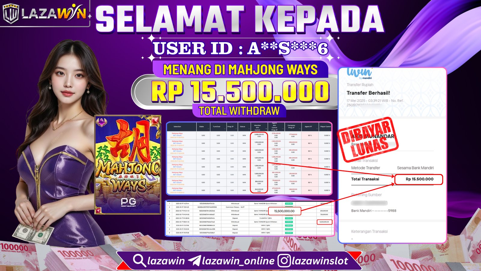 LAZAWIN JACKPOT di MAHJONG WAYS Rp.15.500.000,- LUNAS