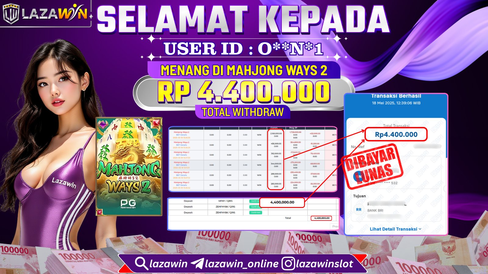 LAZAWIN JACKPOT di MAHJONG WAYS 2 Rp.4.400.000,- LUNAS