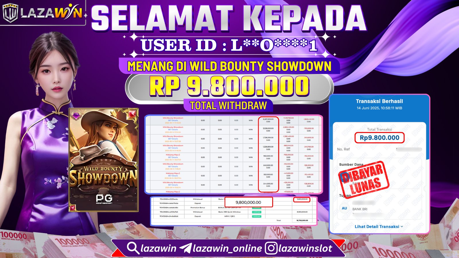 LAZAWIN JACKPOT di WILD BOUNTY SHOWDOWN Rp.9.800.000,- LUNAS