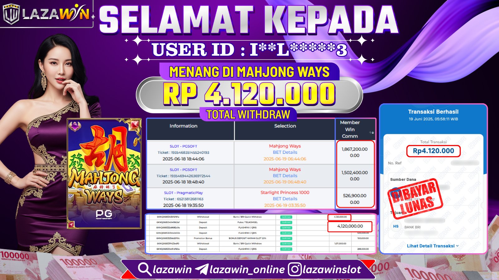 LAZAWIN JACKPOT di MAHJONG WAYS Rp.4.120.000,- LUNAS