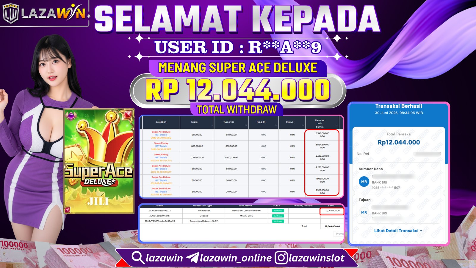 LAZAWIN JACKPOT di SUPER ACE DELUXE Rp.12.044.000,- LUNAS