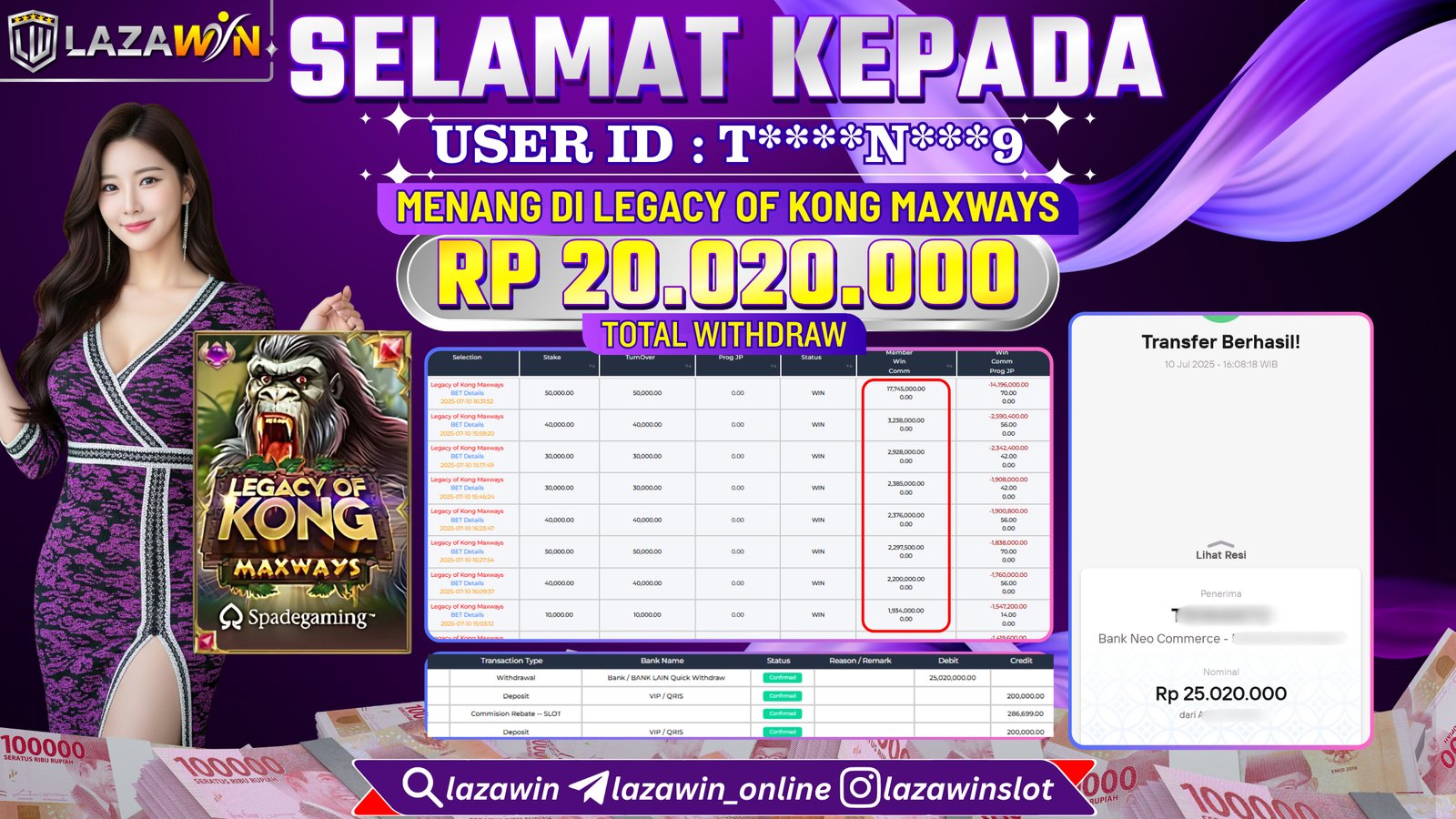 LAZAWIN JACKPOT di LEGACY OF KONG MAXWAYS Rp.20.020.000,- LUNAS