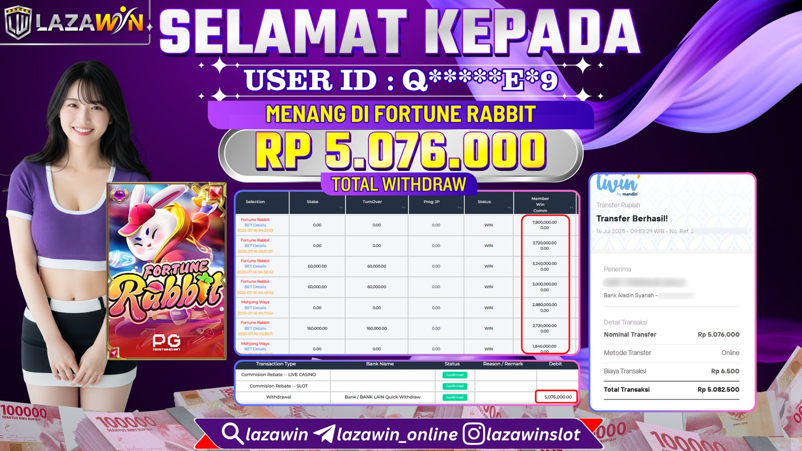 LAZAWIN JACKPOT di FORTUNE RABBIT Rp.5.076.000,- LUNAS