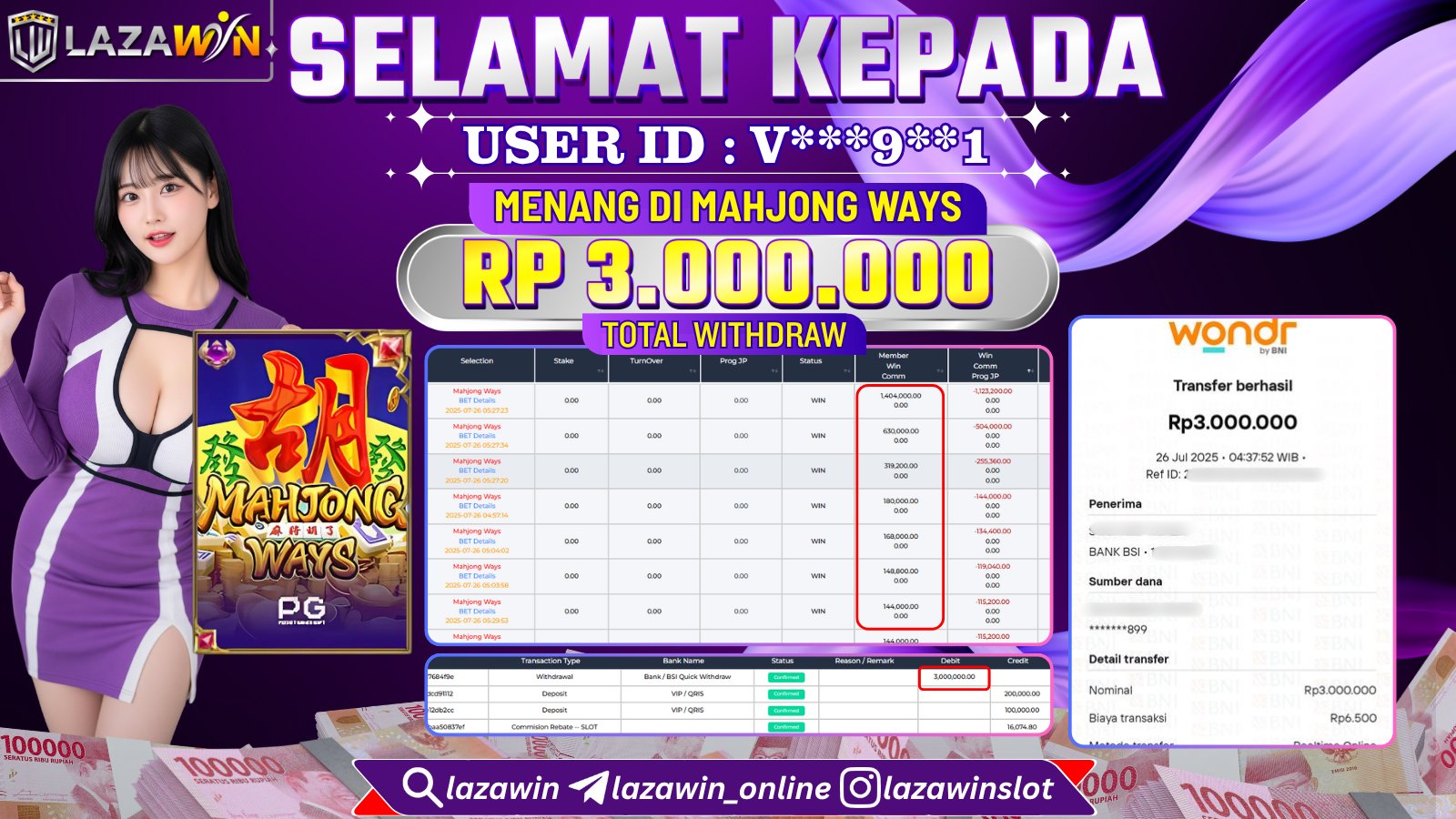 LAZAWIN JACKPOT di MAHJONG WAYS Rp.3.000.000,- LUNAS