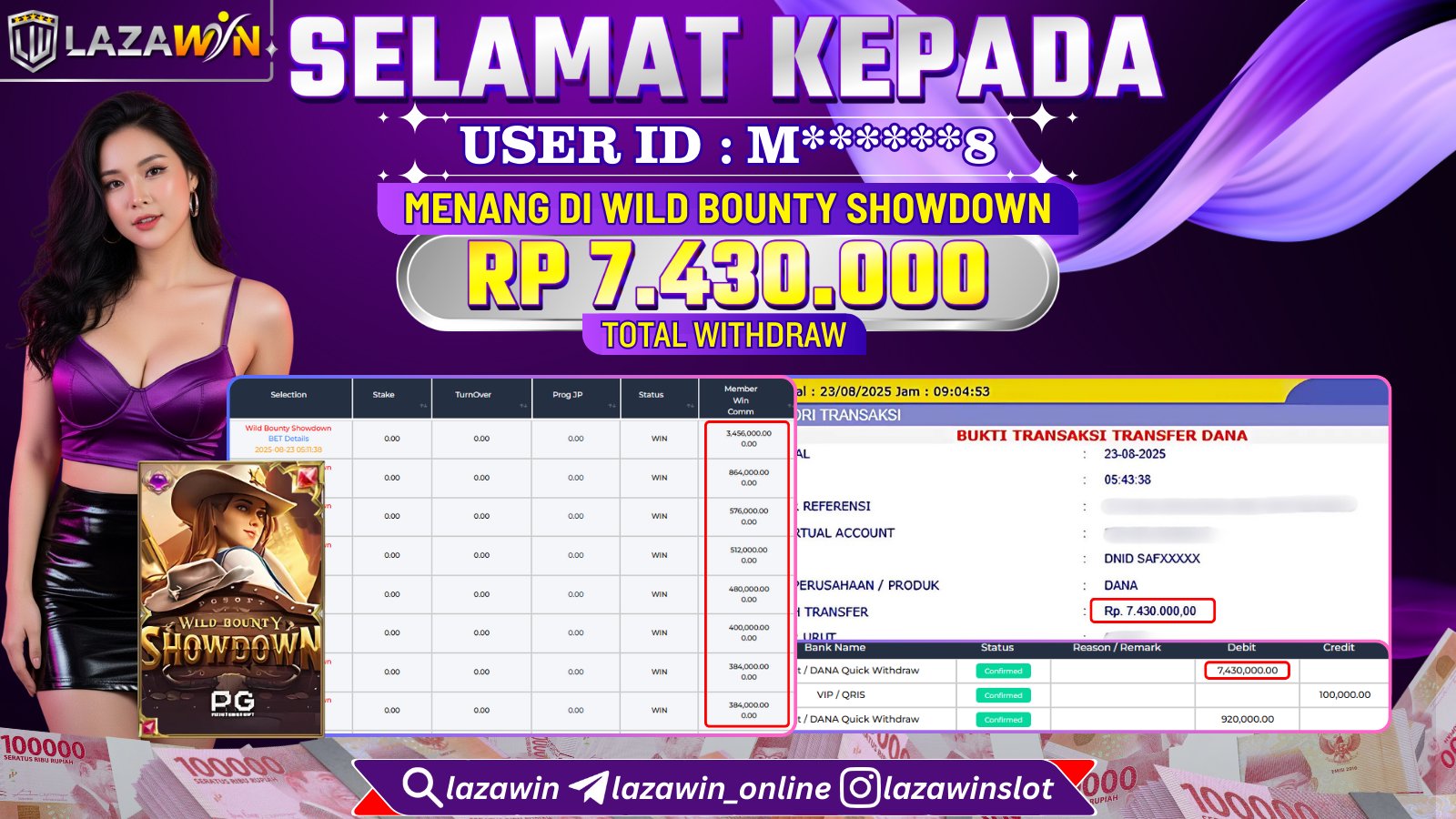 LAZAWIN JACKPOT di WILD BOUNTY SHOWDOWN Rp.7.430.000,- LUNAS