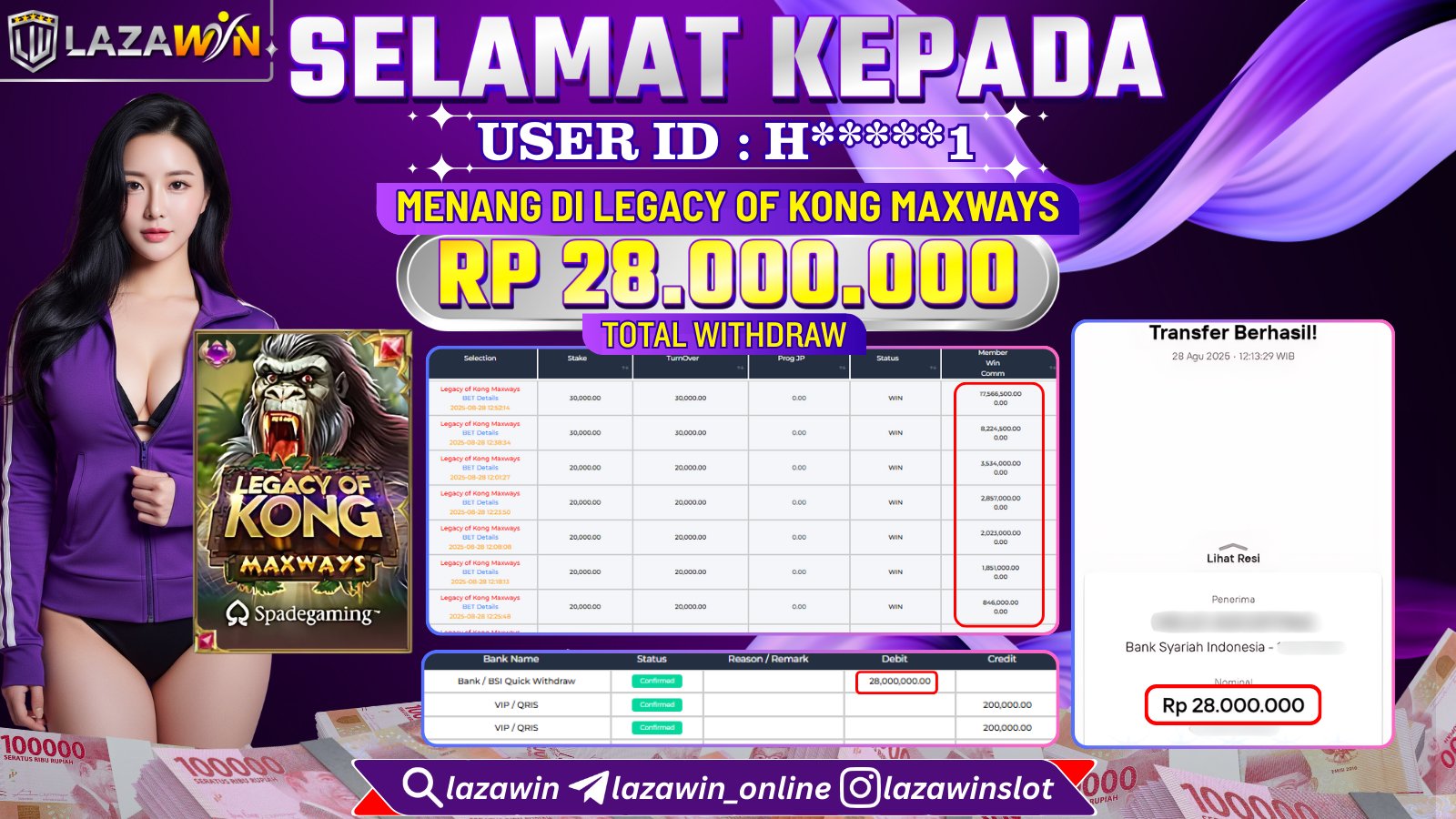 LAZAWIN JACKPOT di LEGACY OF KONG MAXWAYS Rp.28.000.000,- LUNAS
