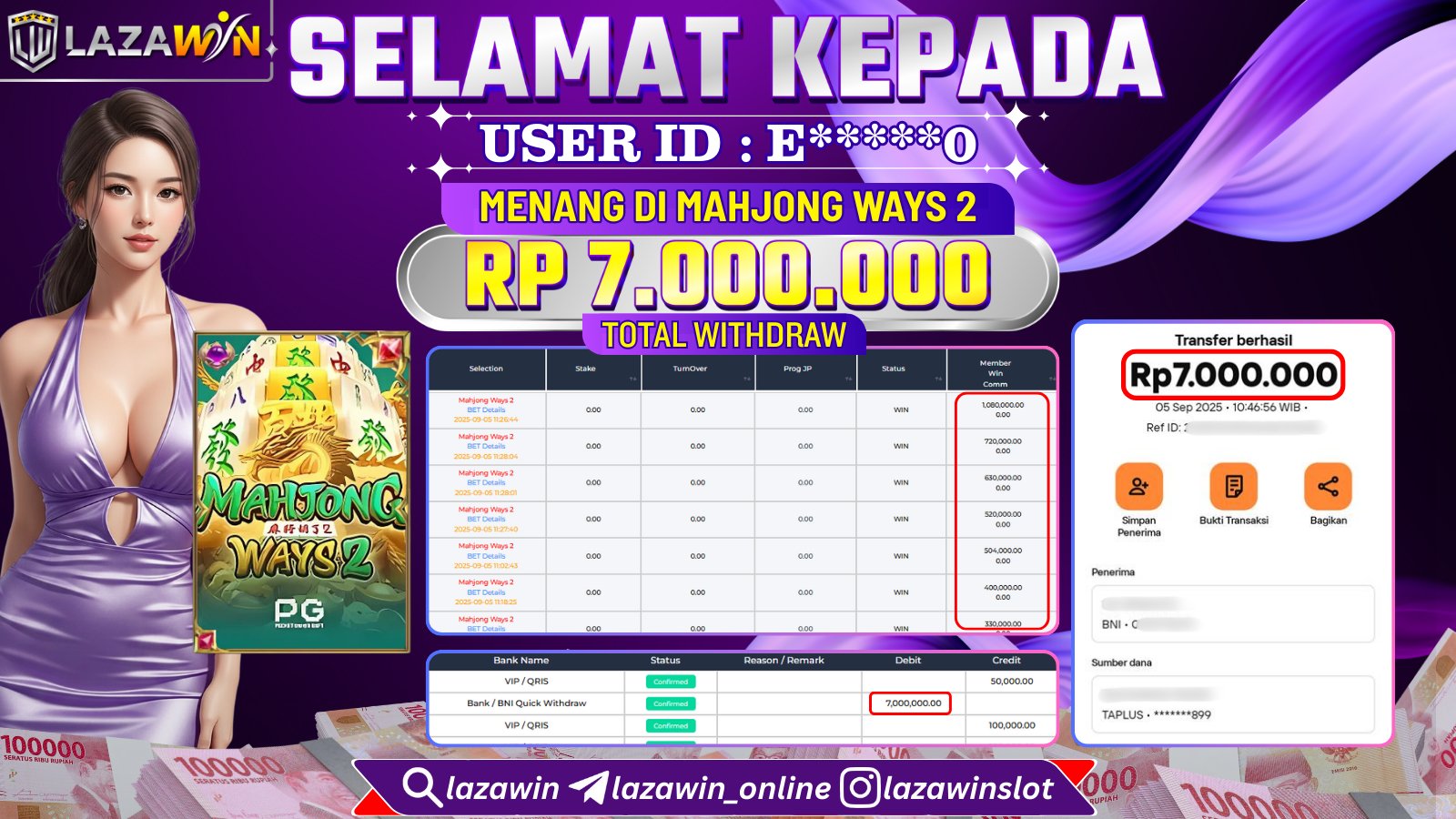 LAZAWIN JACKPOT di MAHJONG WAYS 2 Rp.7.000.000,- LUNAS
