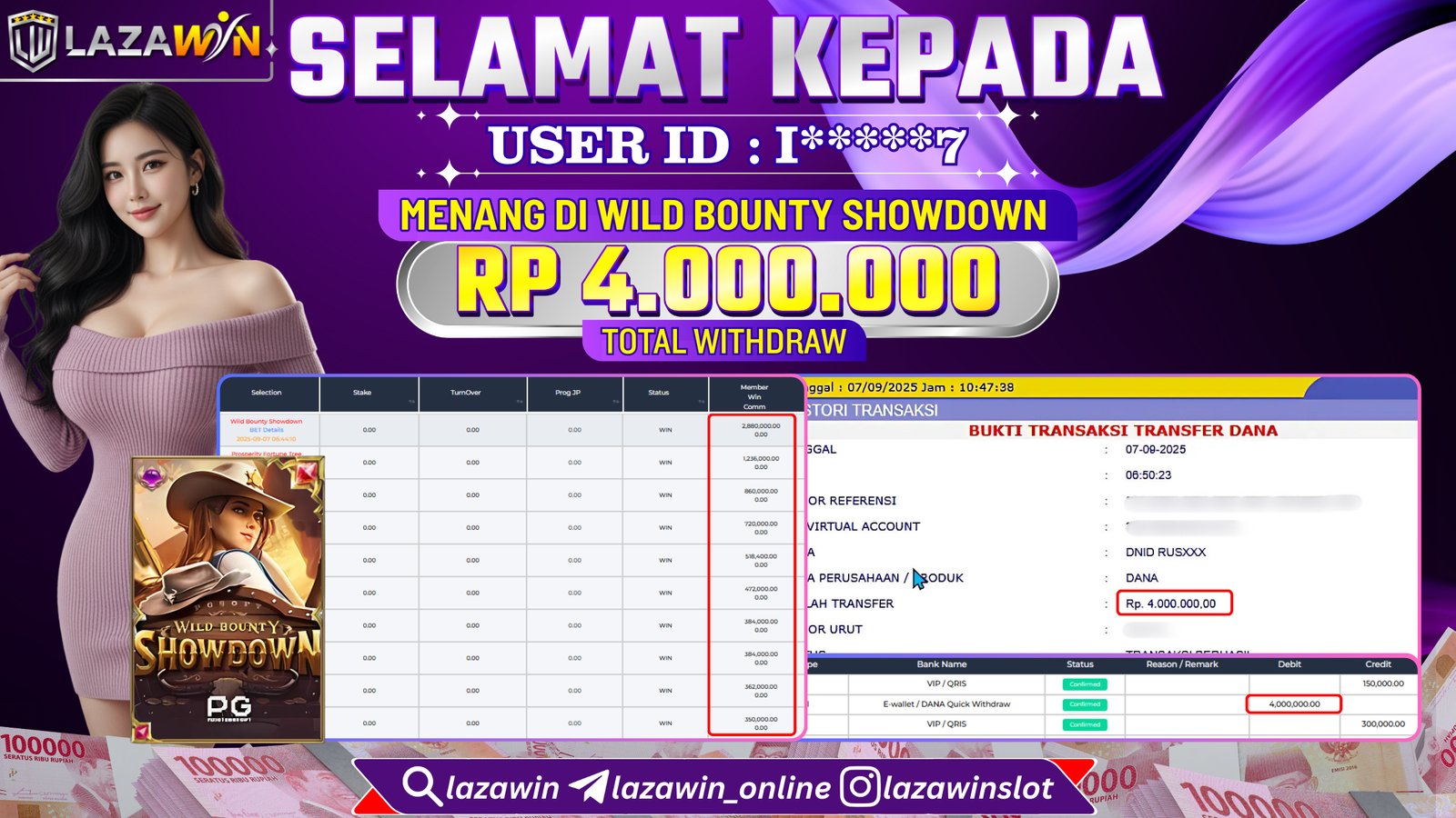 LAZAWIN JACKPOT di WILD BOUNTY SHOWDOWN Rp.4.000.000,- LUNAS