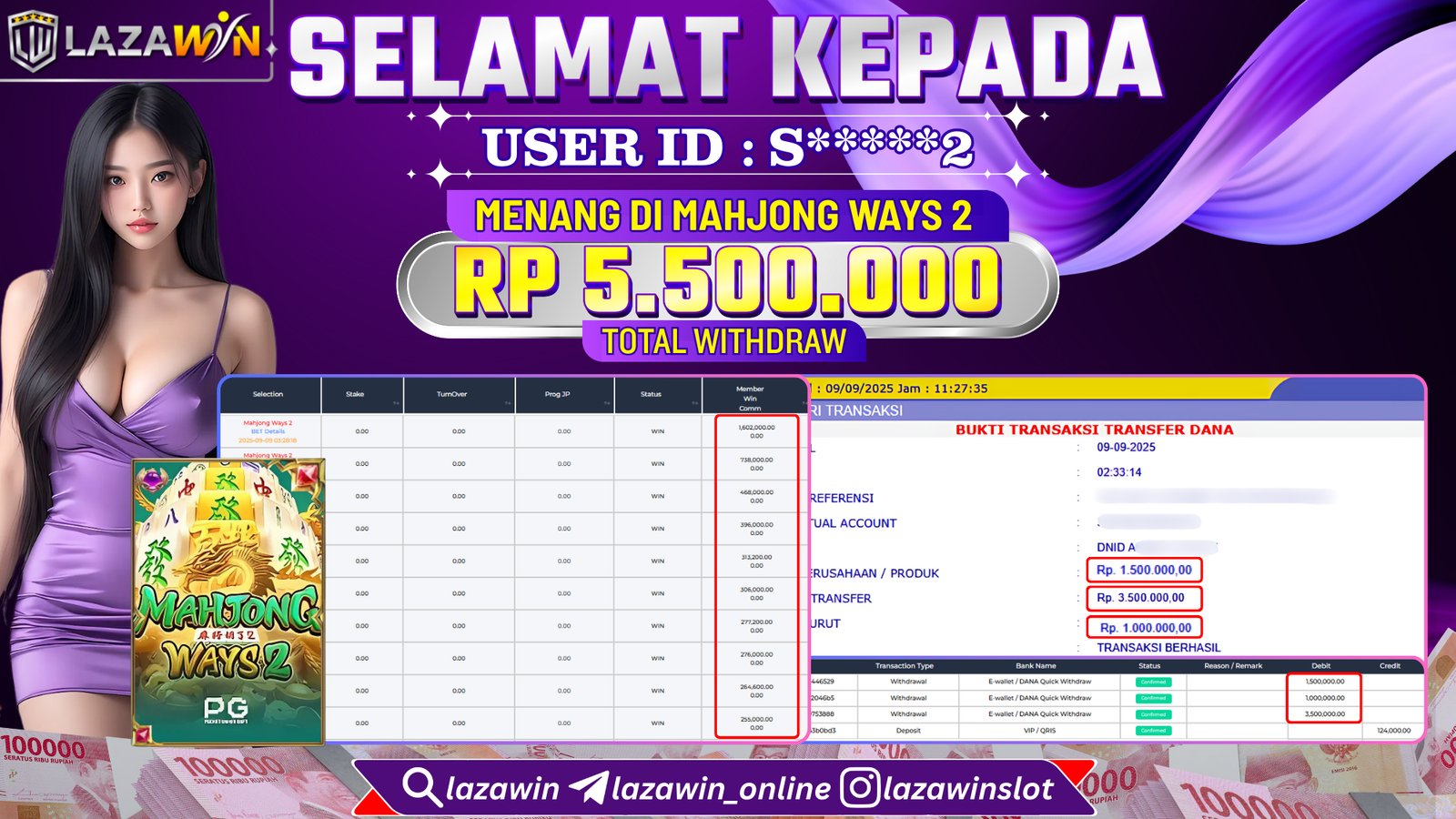 LAZAWIN JACKPOT di MAHJONG WAYS 2 Rp.5.500.000,- LUNAS