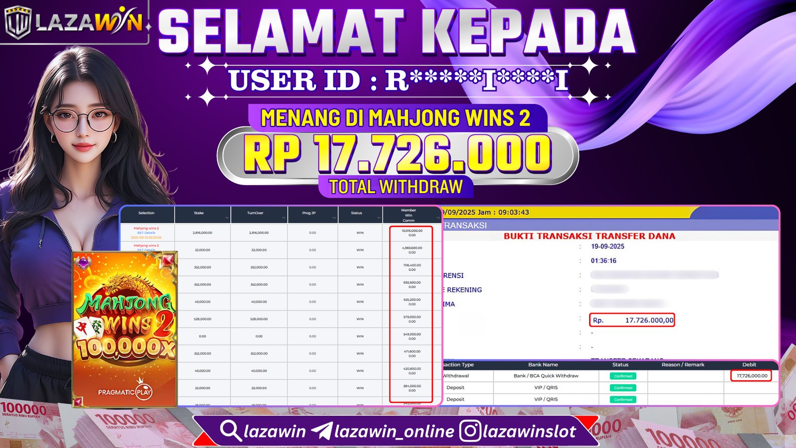 LAZAWIN JACKPOT di MAHJONG WINS 2 Rp.17.726.000,- LUNAS