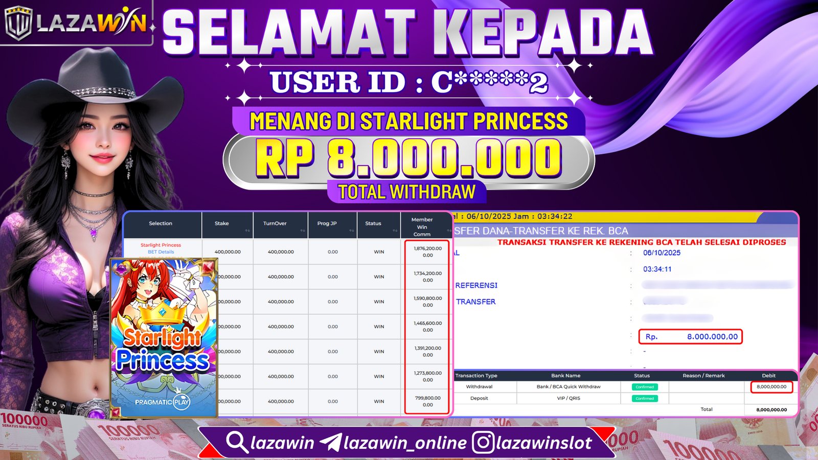 LAZAWIN JACKPOT di STARLIGHT PRINCESS Rp.8.000.000,- LUNAS