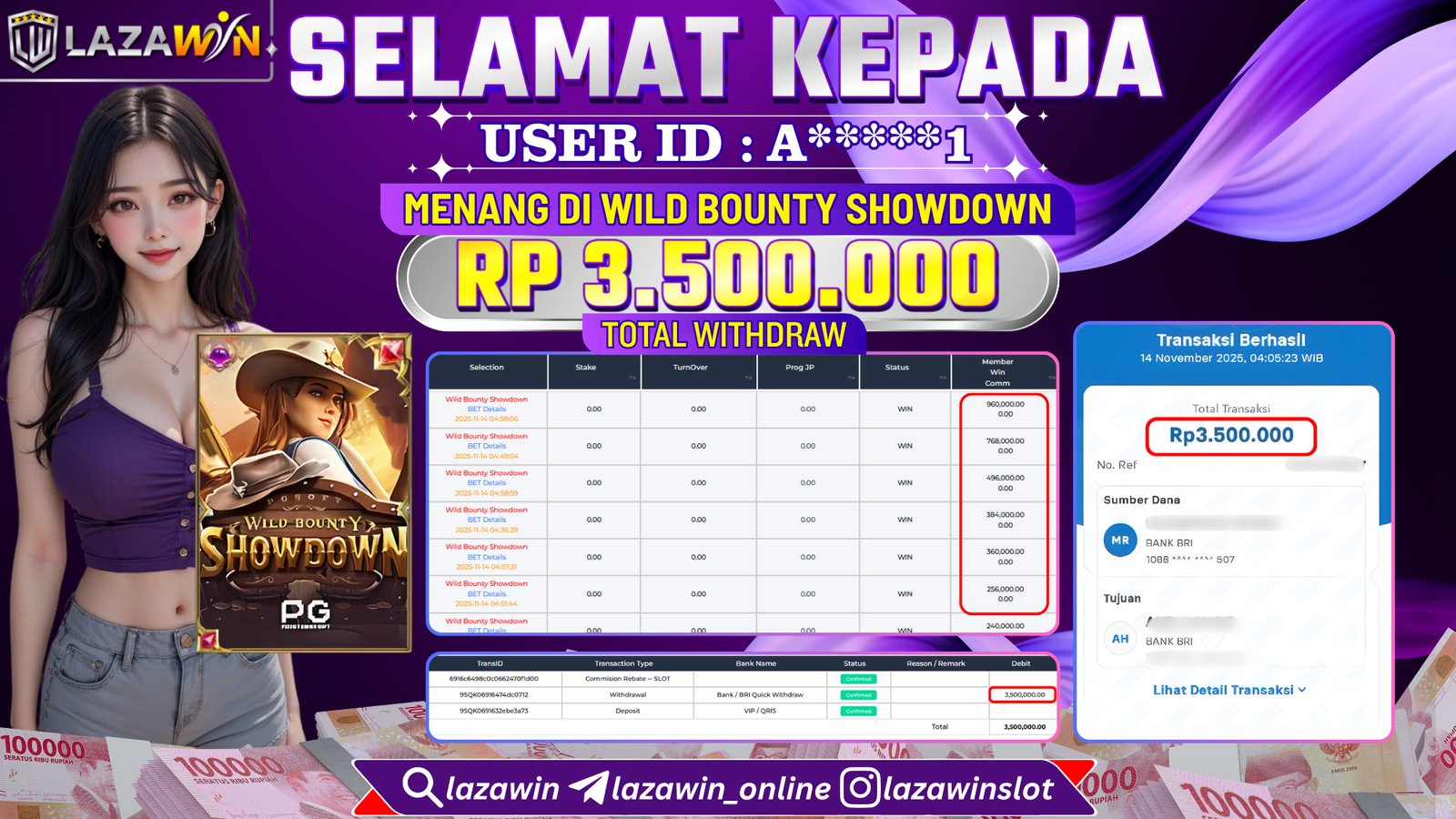 LAZAWIN JACKPOT di WILD BOUNTY SHOWDOWN Rp.3.500.000,- LUNAS