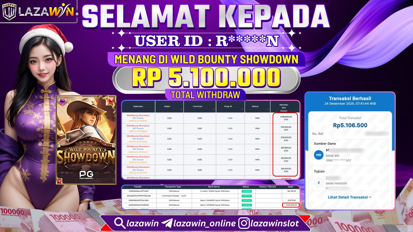 LAZAWIN JACKPOT di WILD BOUNTY SHOWDOWN Rp.5.100.000,- LUNAS
